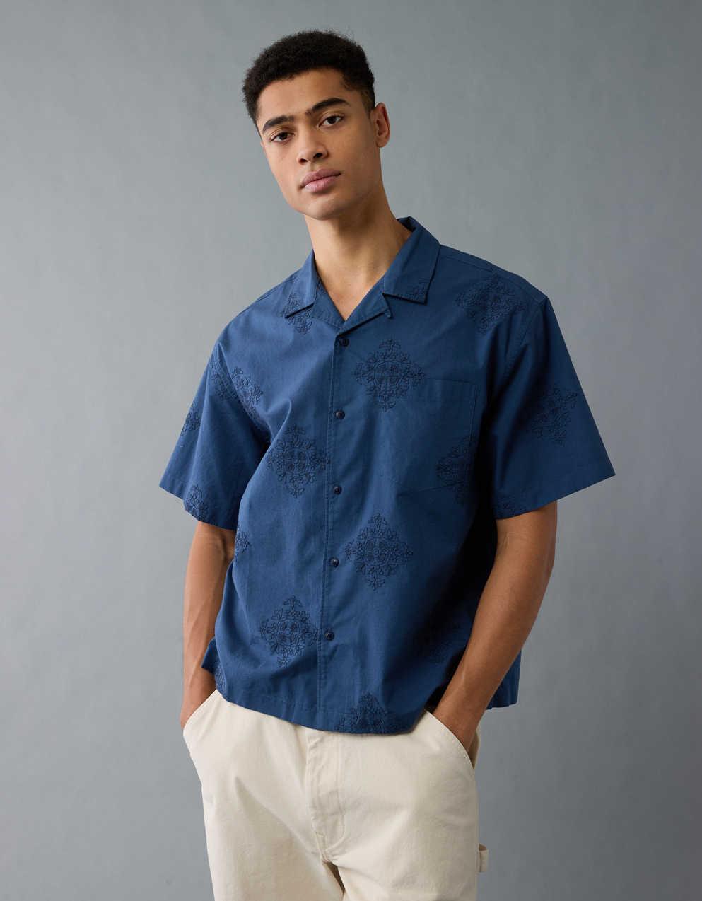 AE Poolside Linen-Blend Printed Button-Up Shirt