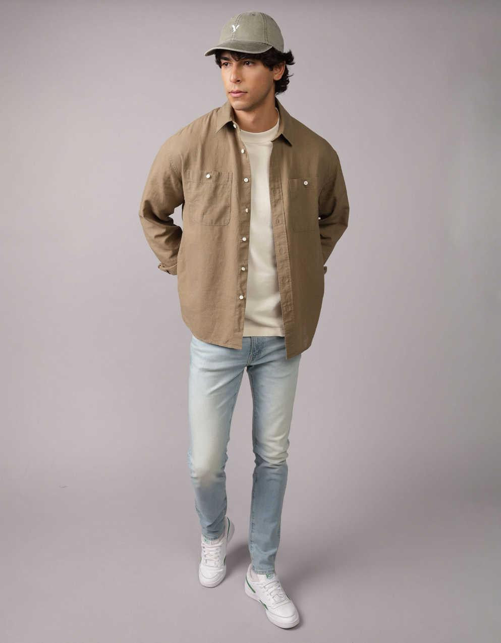 AE Everyday Relaxed Fit Linen-Blend Button-Up Shirt