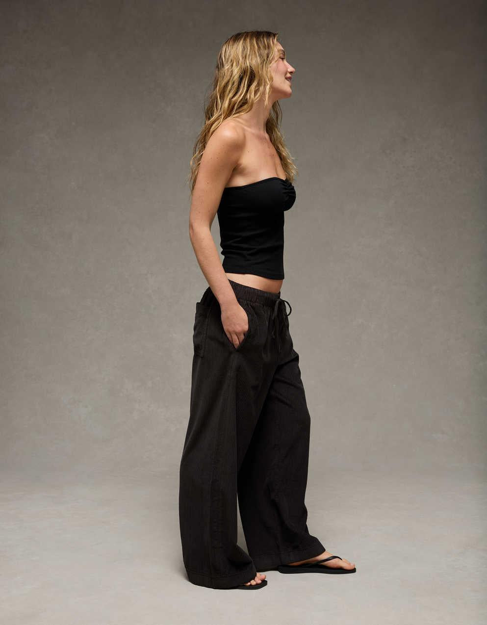 AE Stretch Corduroy Low-Rise Baggy Wide-Leg Pant