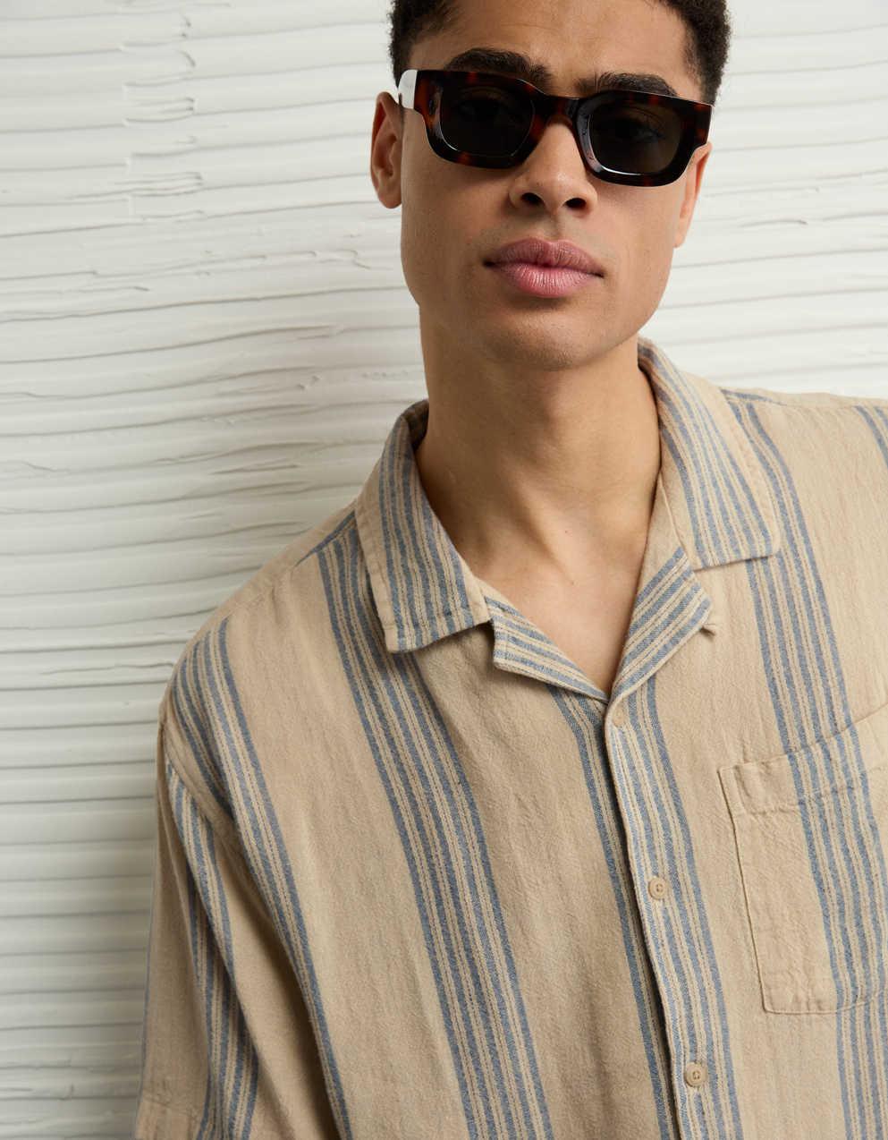 AE Poolside Linen-Blend Striped Button-Up Shirt