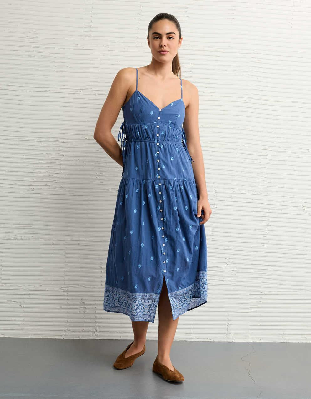AE V-Neck Side Tie Midi Dress
