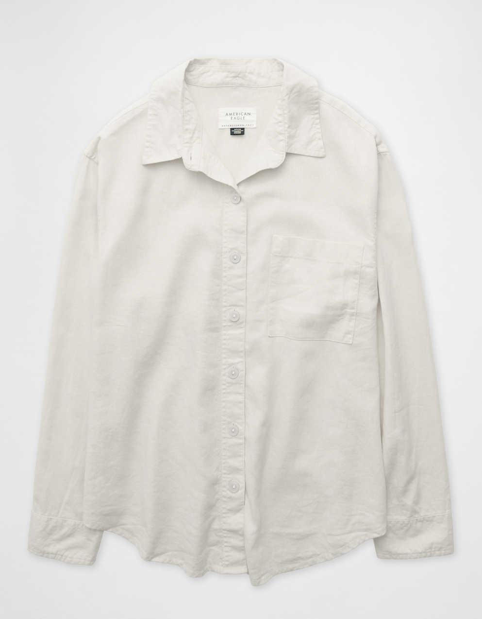 AE Oversized Linen-Blend Button-Up Shirt