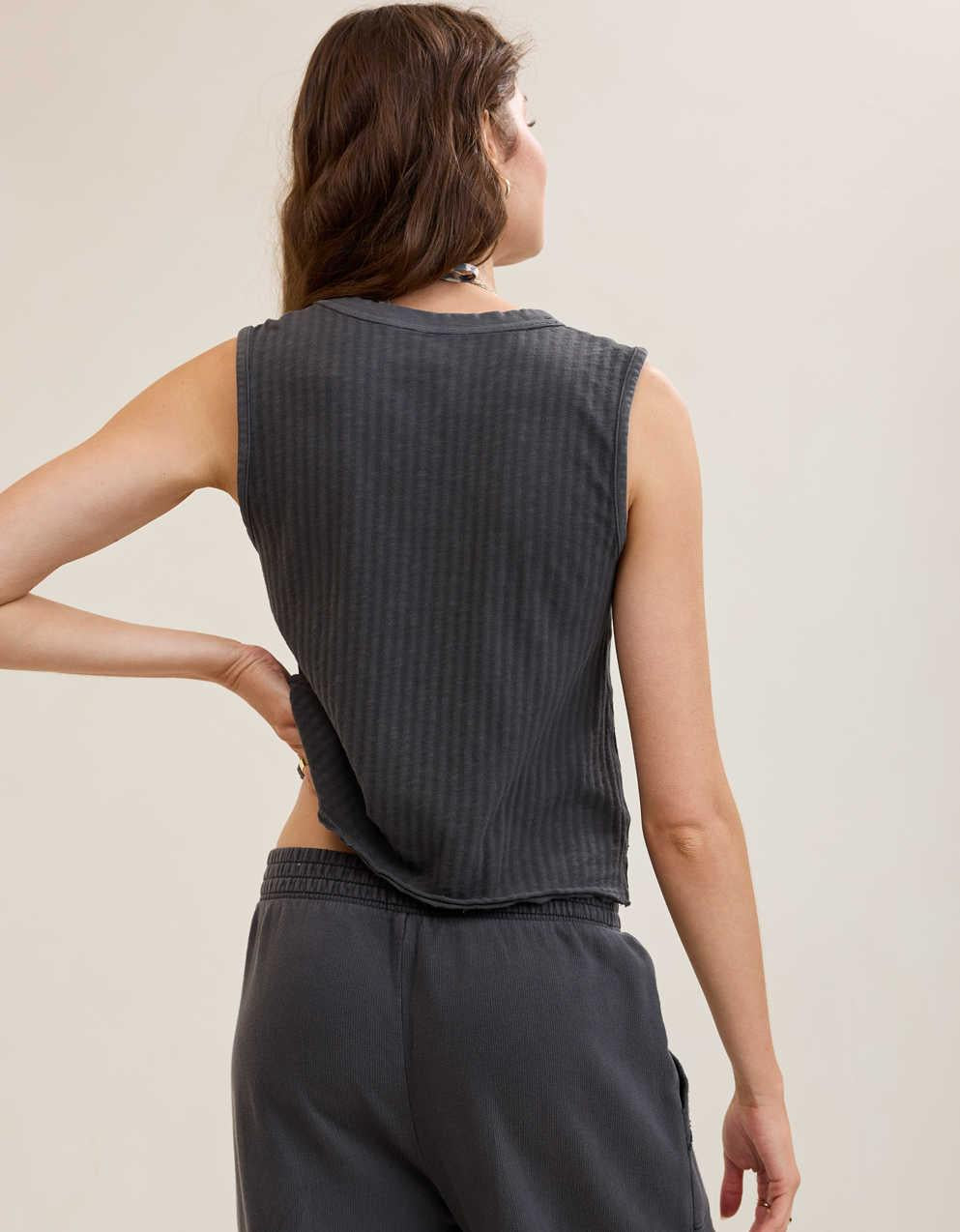 Aerie Shadow Stripe Henley Tank Top