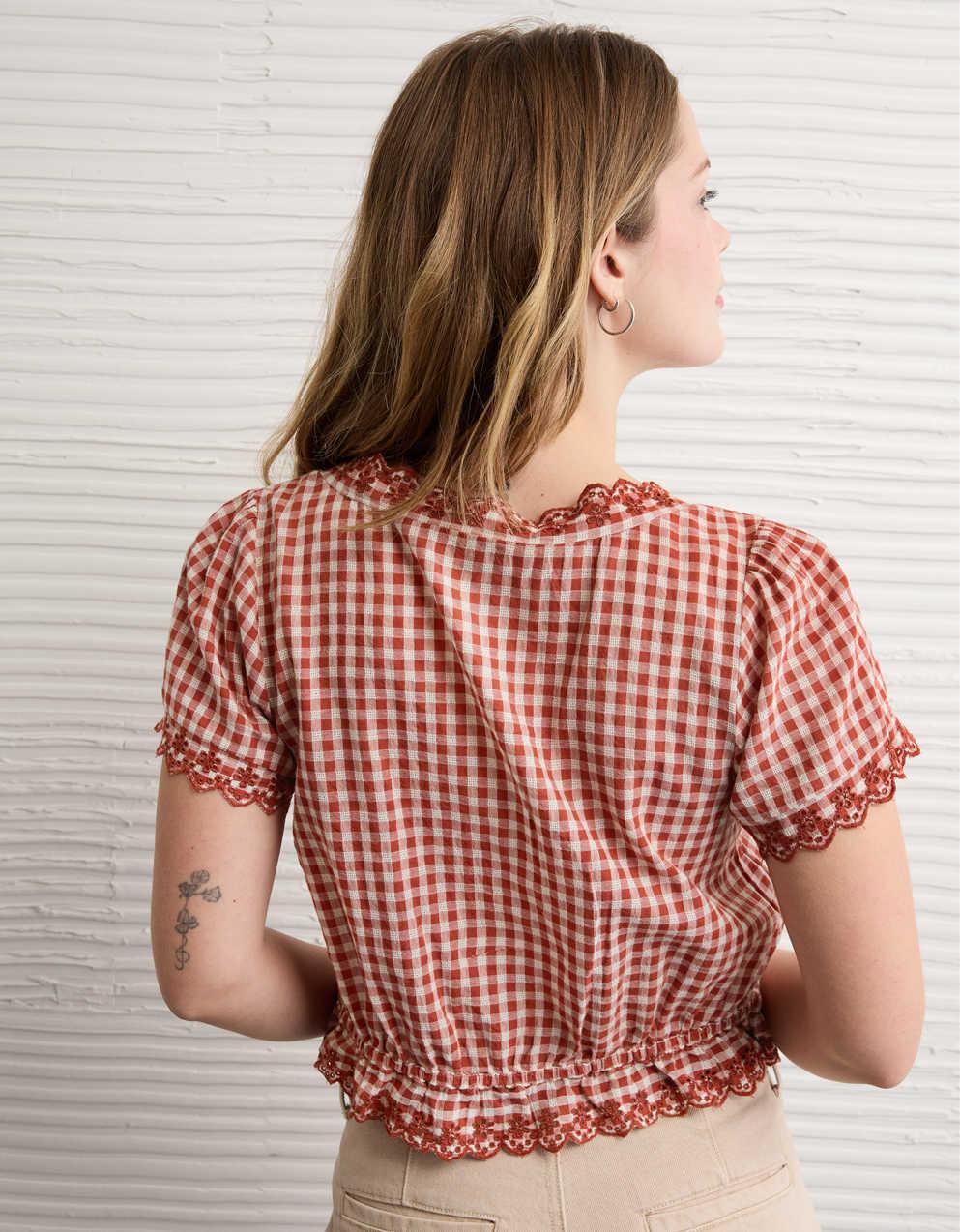 AE Short-Sleeve Button-Up Blouse