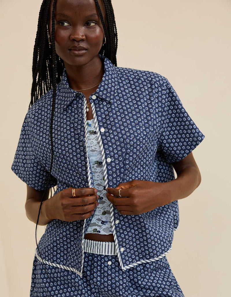 Aerie Seersucker Short Sleeve Pajama Top