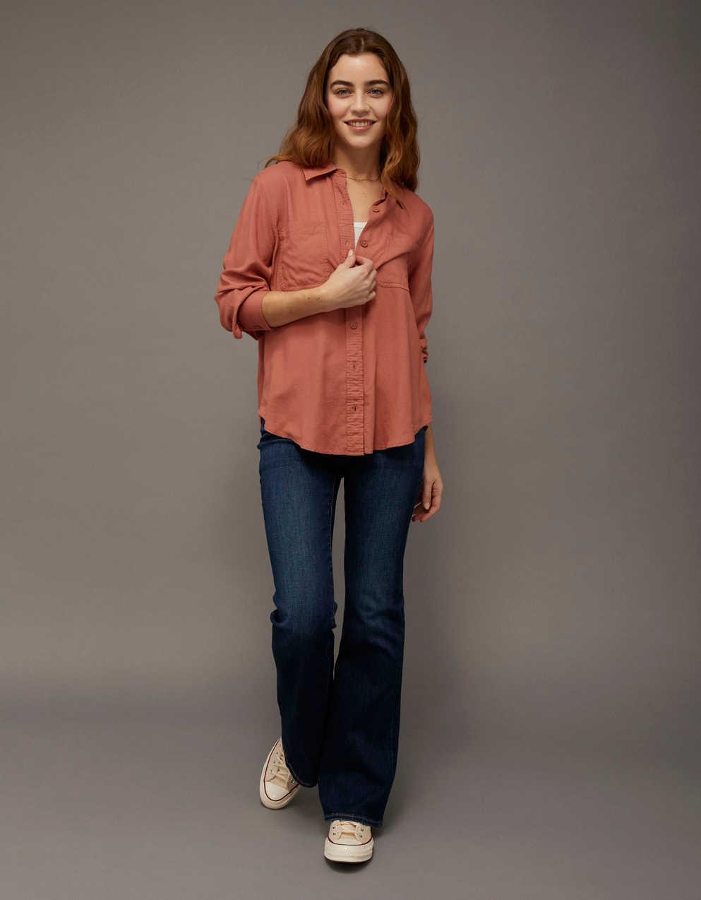 AE Bestie Long-Sleeve Button-Up Shirt