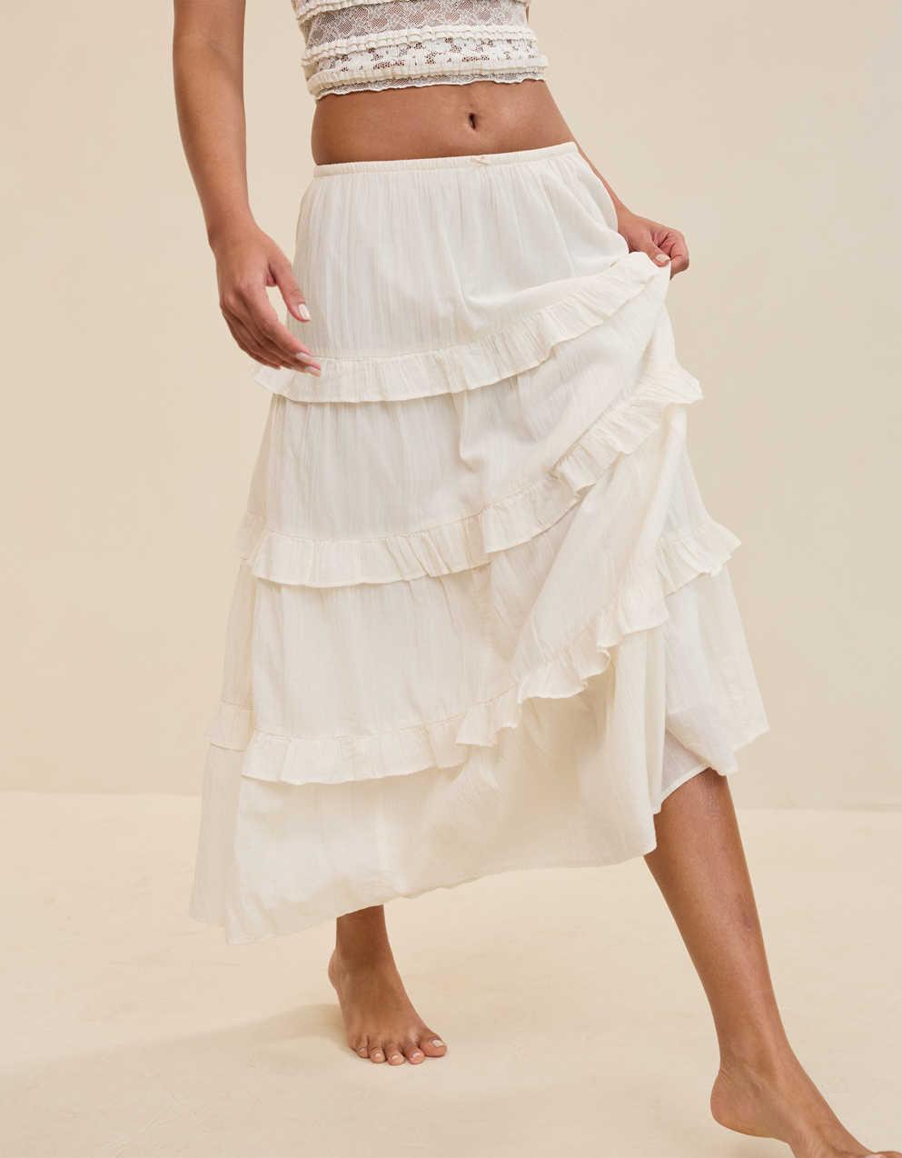 Aerie Ready To Ruffle Tiered Midaxi Skirt