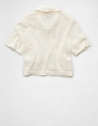 AE Short-Sleeve Collared Button-Up Cardigan