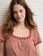 AE Short-Sleeve Button-Up Blouse