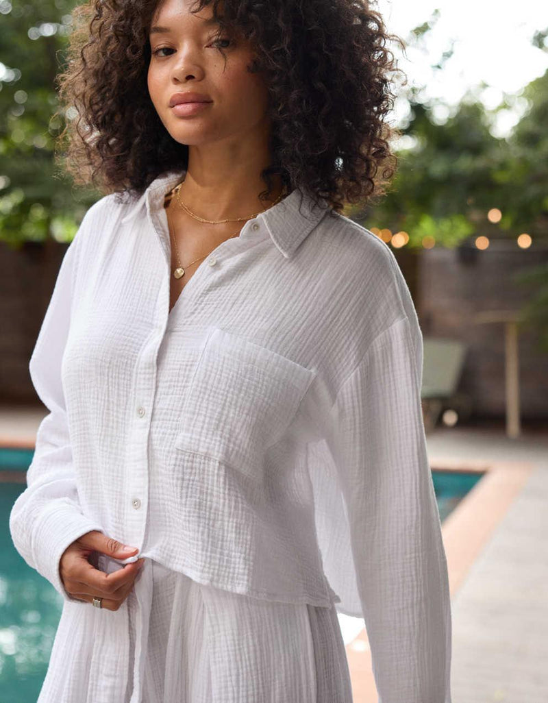 Aerie Good Day Cropped Cover Up Shirt