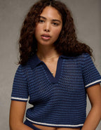AE Cropped Crochet Sweater Polo Shirt