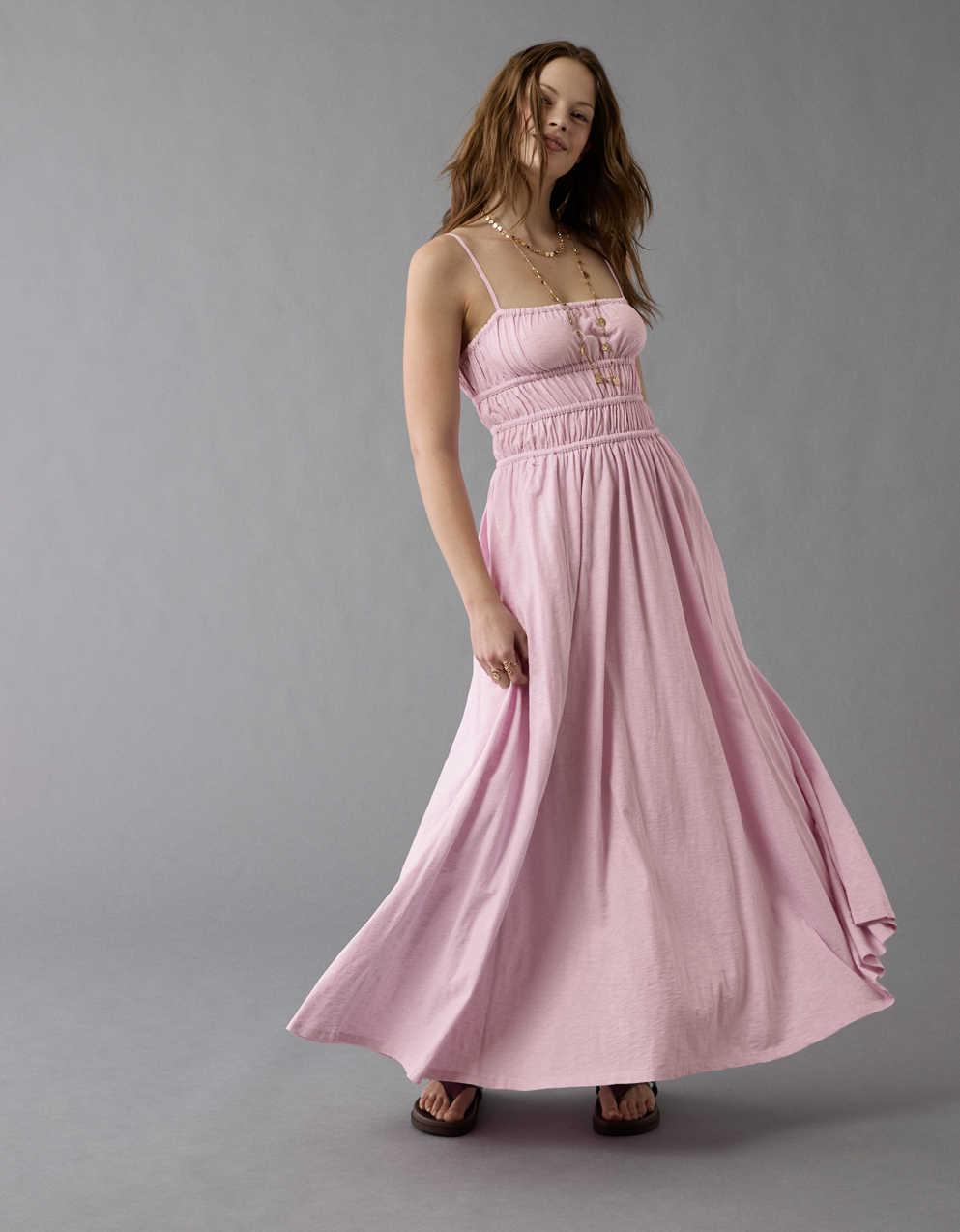 AE Sunchaser Knit Smocked Bodice Midi Dress