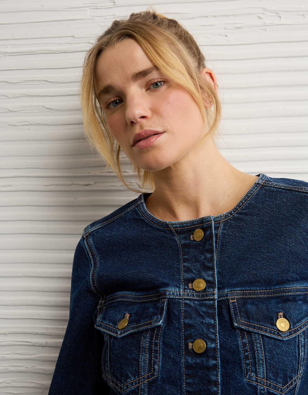 AE Collarless Denim Jacket
