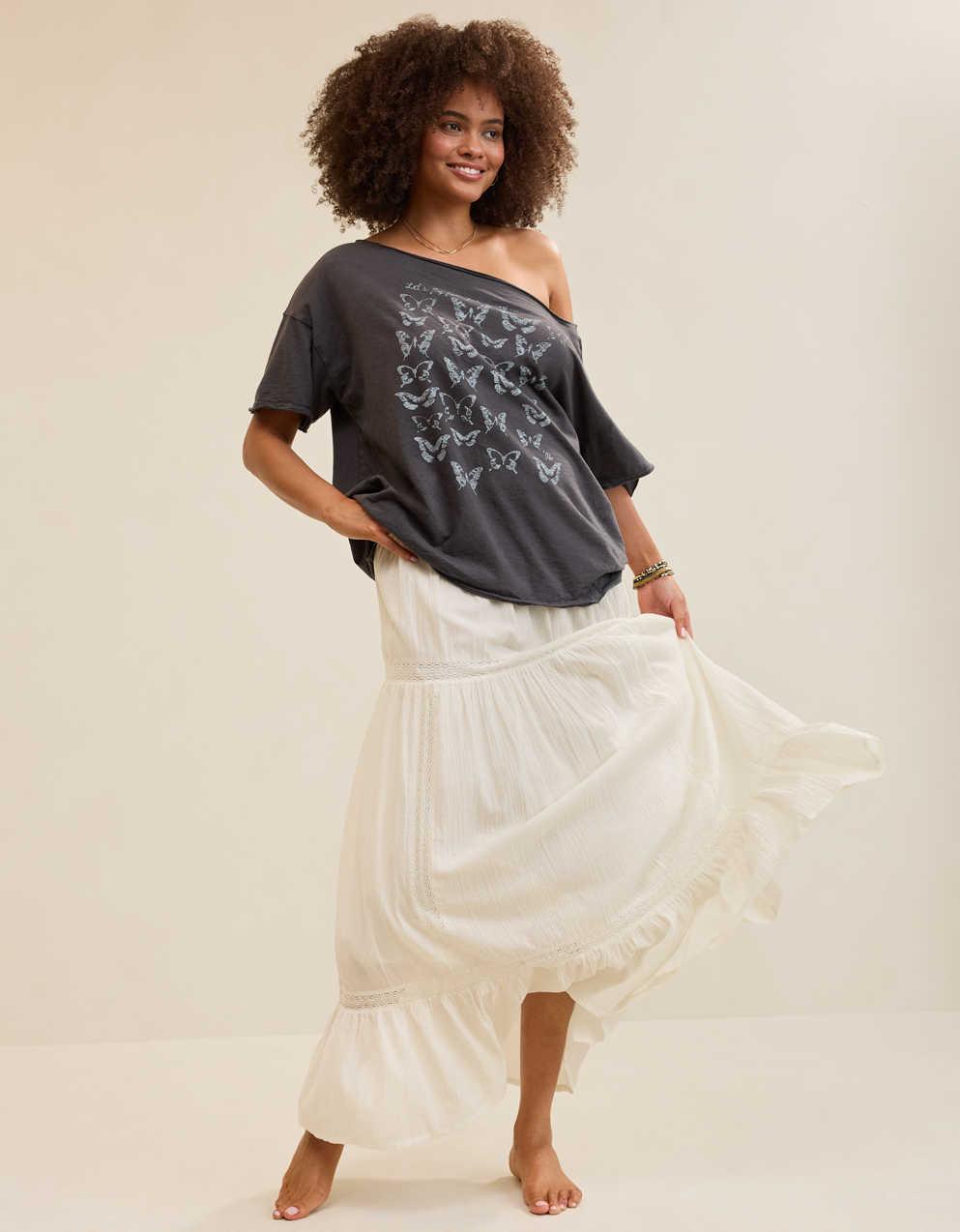Aerie Lace Trim Maxi Skirt