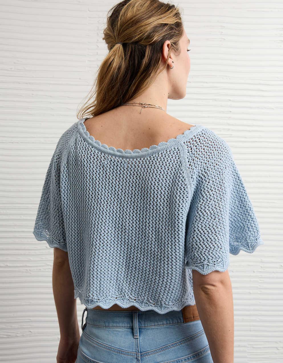 AE Off-the-Shoulder Cropped Crochet Tee