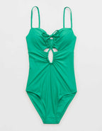 Aerie Ruched Cutout Full Coverage One Piece Swimsuit