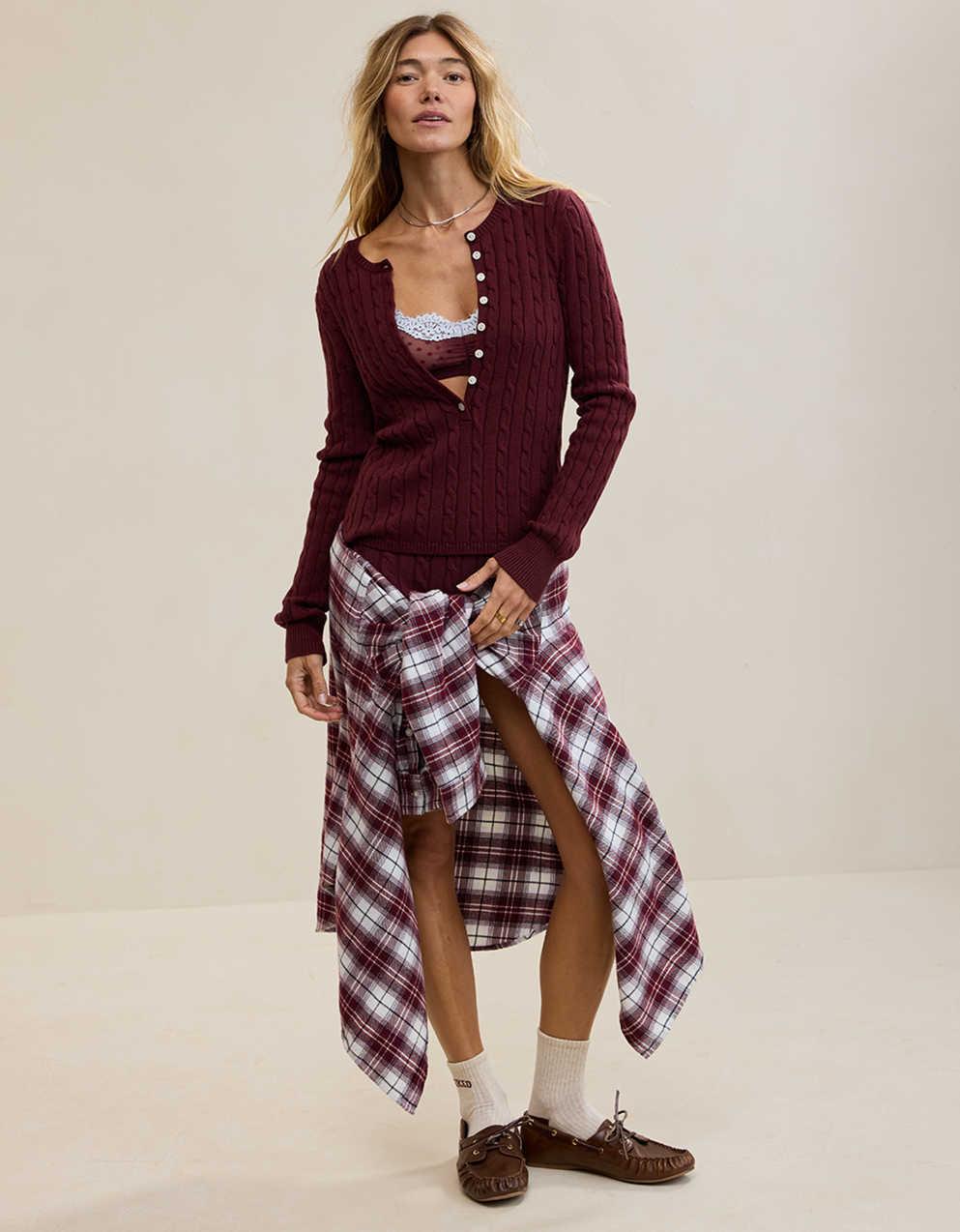 Aerie Cotton Cable Henley Sweater