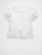 AE Collared Puff Sleeve Tie Front Blouse