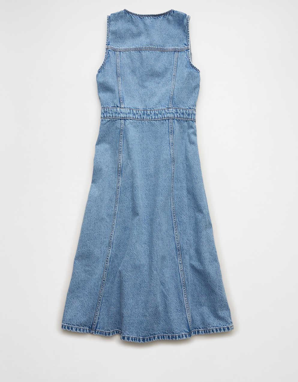 AE Button-Up Denim Midi Dress