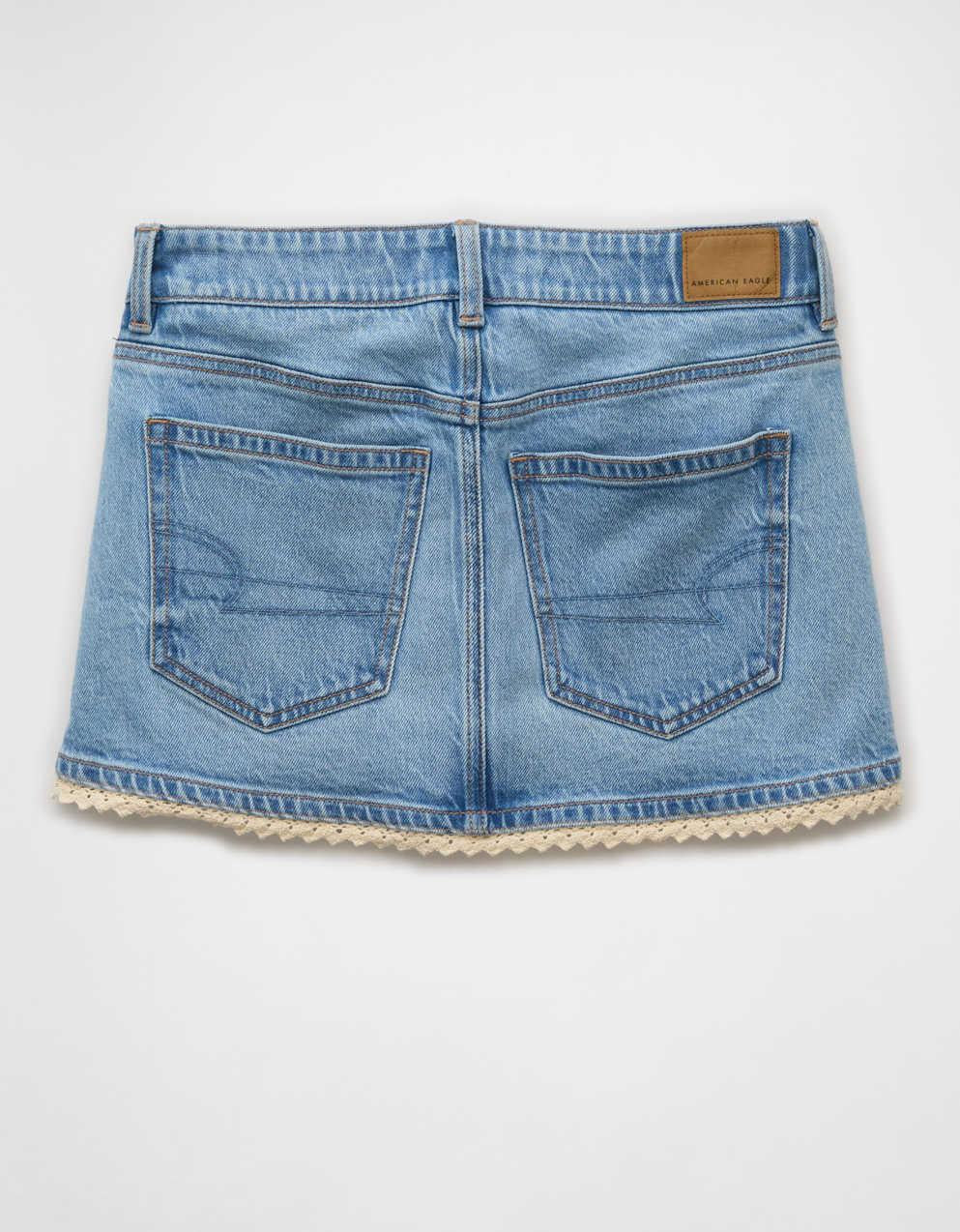 AE Stretch Low-Rise Crochet Denim Micro Skort