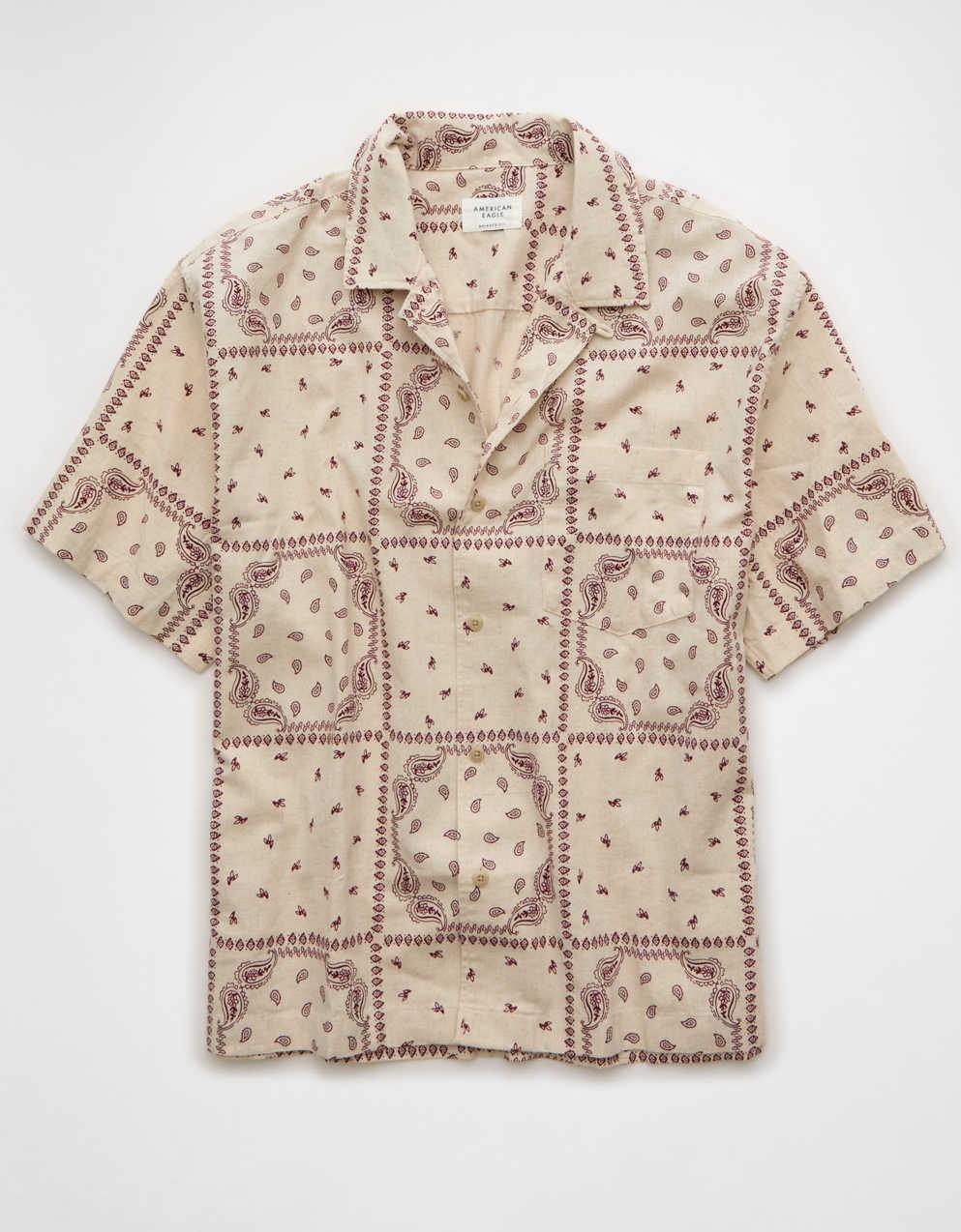 AE Poolside Linen-Blend Printed Button-Up Shirt