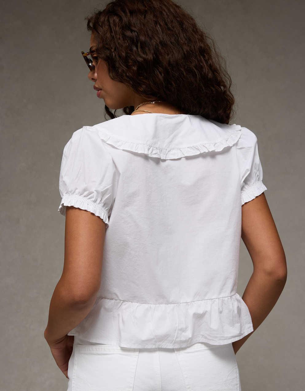 AE Collared Puff Sleeve Tie Front Blouse
