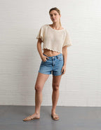 AE Off-the-Shoulder Cropped Crochet Tee