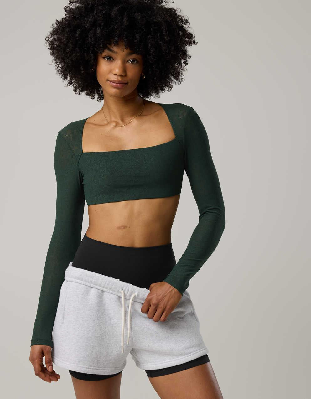 OFFLINE By Aerie Real Me Lace Long Sleeve Bra Top