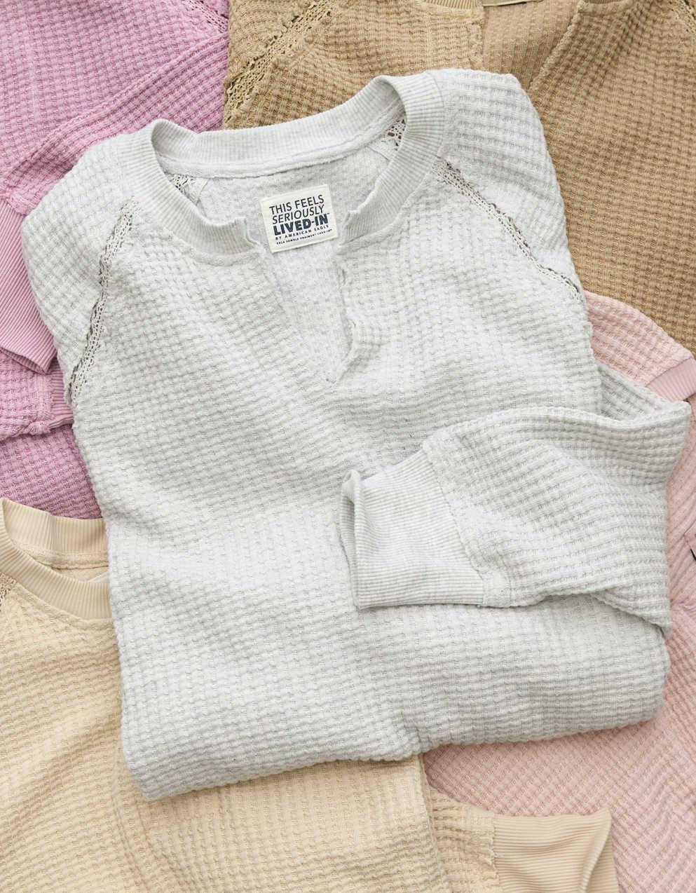 AE Big Hug Notch Neck Waffle Sweatshirt