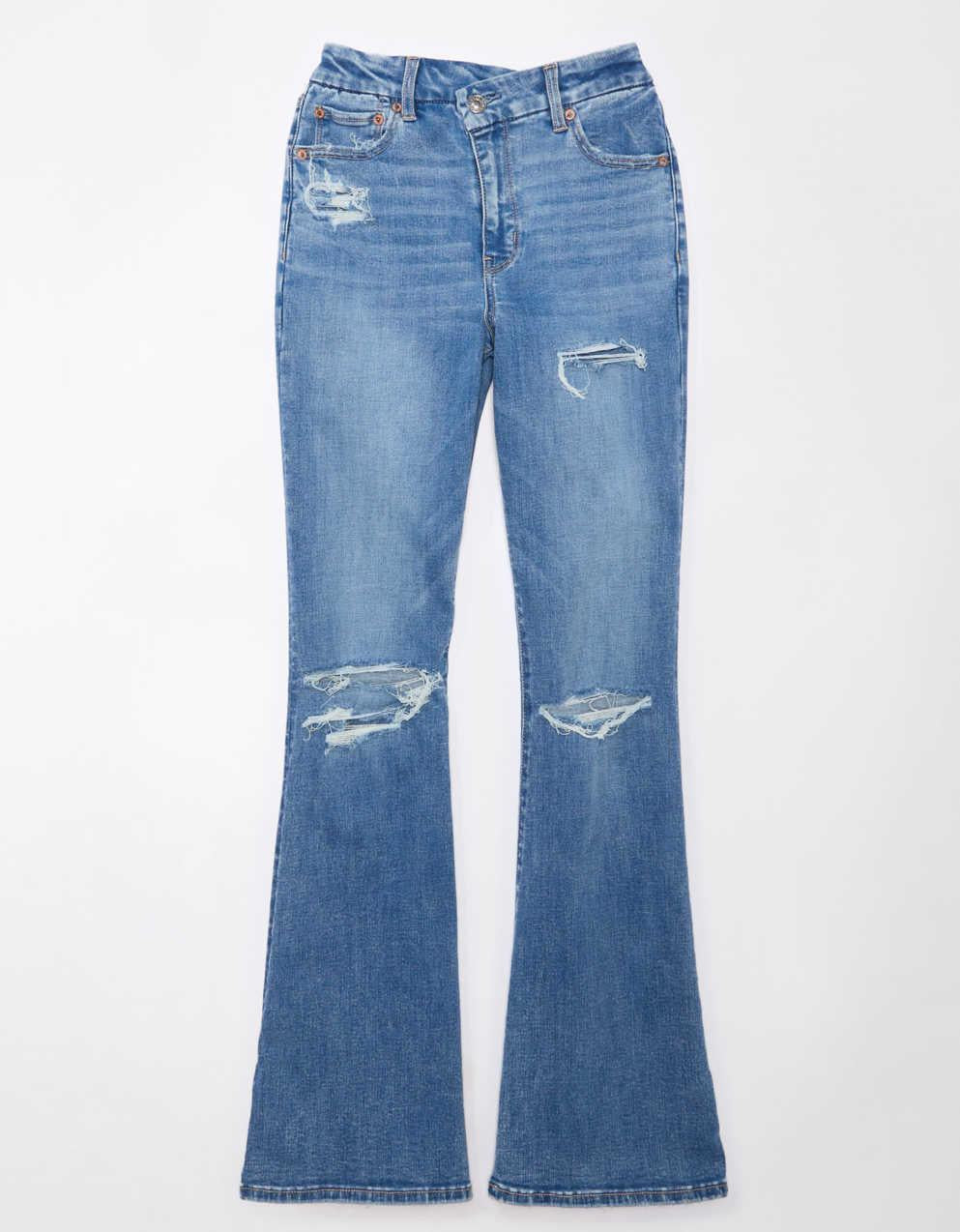 AE Next Level Curvy Ripped Super High-Waisted Flare Jean