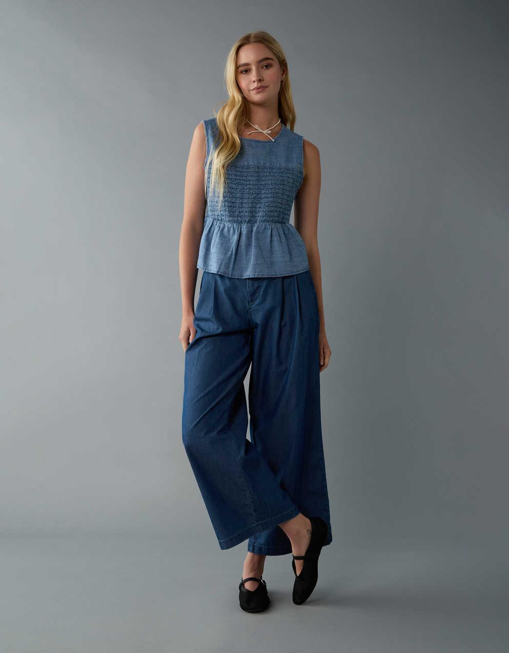 AE Stretch Super High-Waisted Ultra Wide-Leg Ankle Trouser