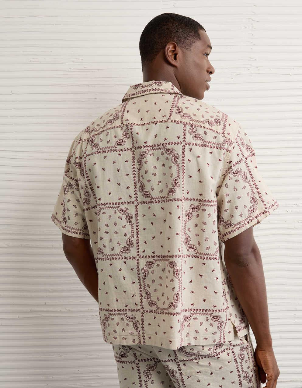 AE Poolside Linen-Blend Printed Button-Up Shirt
