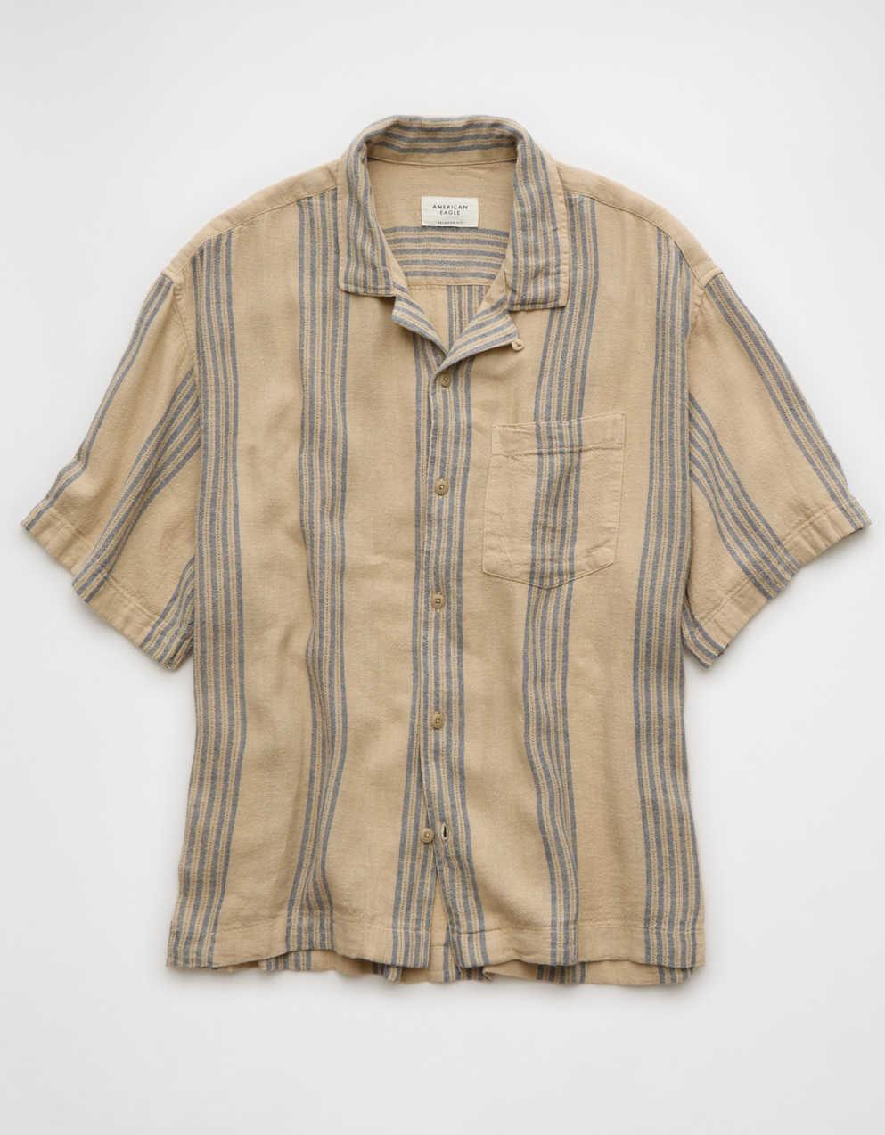 AE Poolside Linen-Blend Striped Button-Up Shirt