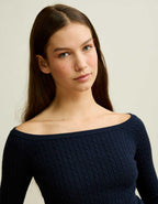 AE Fitted Off-the-Shoulder Cable Knit Sweater