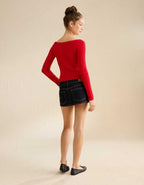 AE Fitted Off-the-Shoulder Cable Knit Sweater