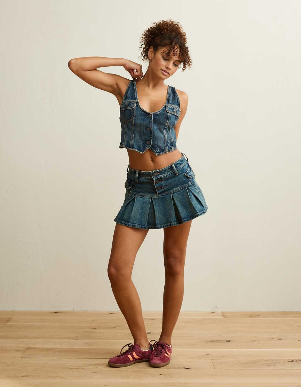 AE Super Low-Rise Pleated Micro Mini Skirt