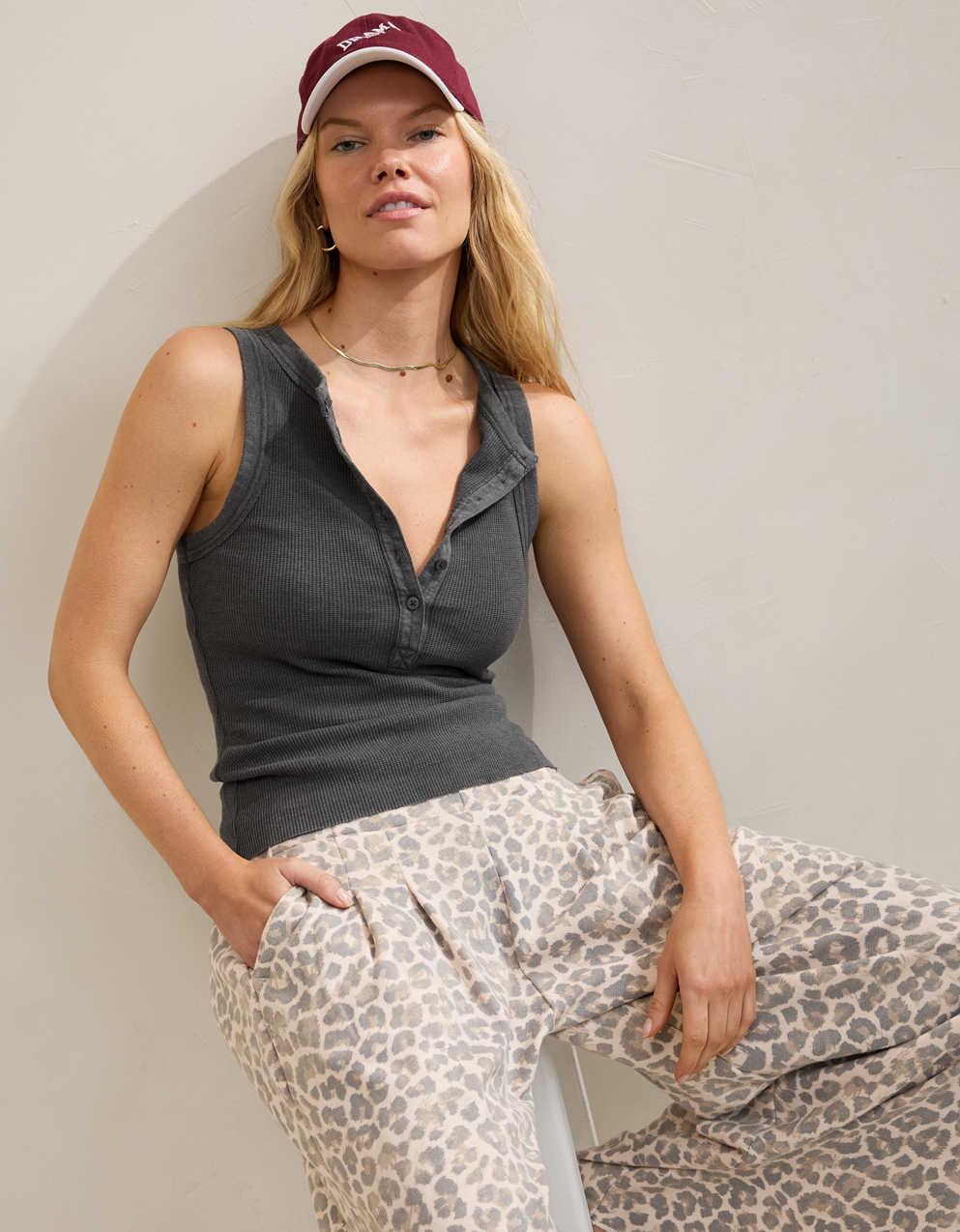 Aerie Unwind Waffle Henley Tank Top