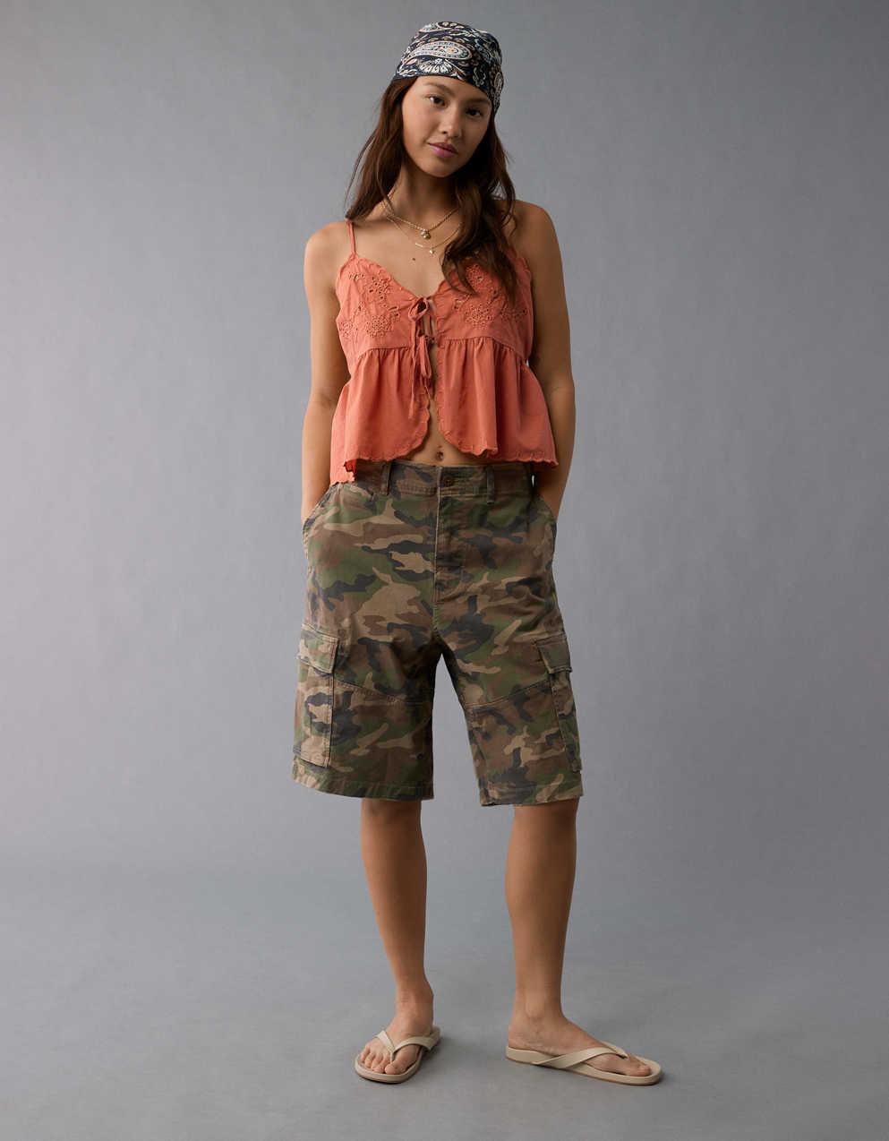 AE Tie Front Embroidered Tank Top