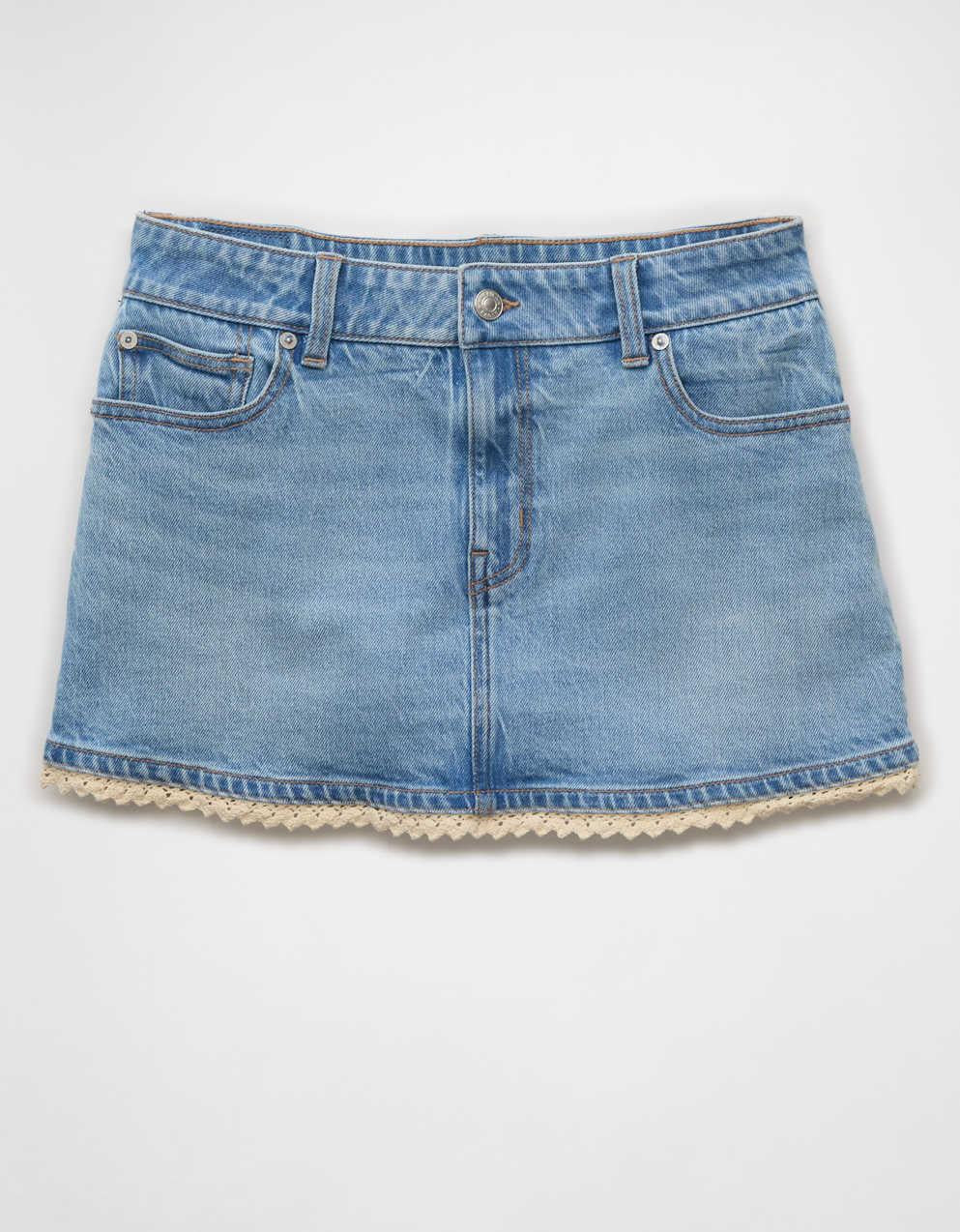 AE Stretch Low-Rise Crochet Denim Micro Skort