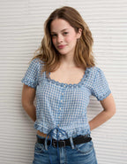AE Short-Sleeve Button-Up Blouse