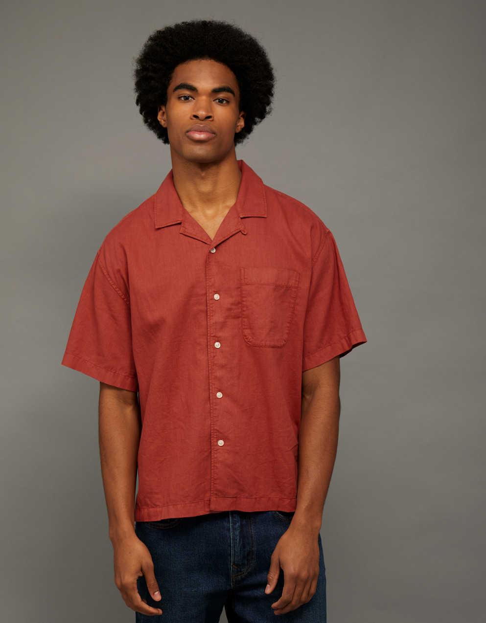 AE Relaxed Fit Linen-Blend Camp Collar Shirt