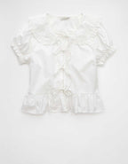 AE Collared Puff Sleeve Tie Front Blouse