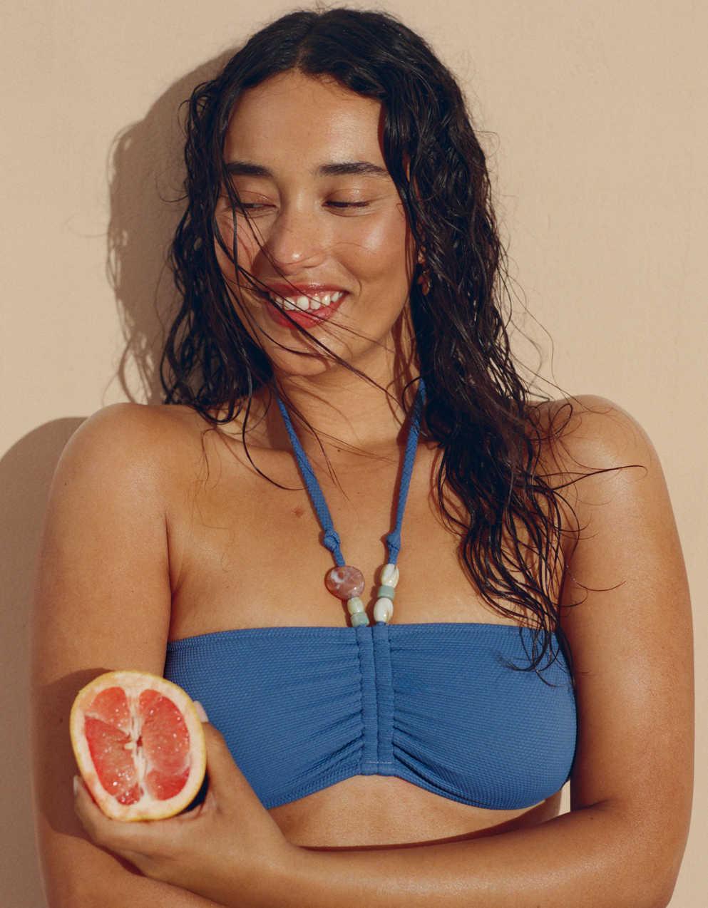 Aerie Pique Ruched Bandeau Bikini Top