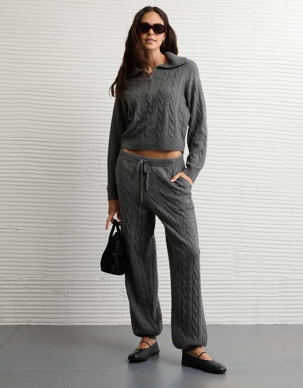 AE Cable-Knit Quarter-Zip Sweater