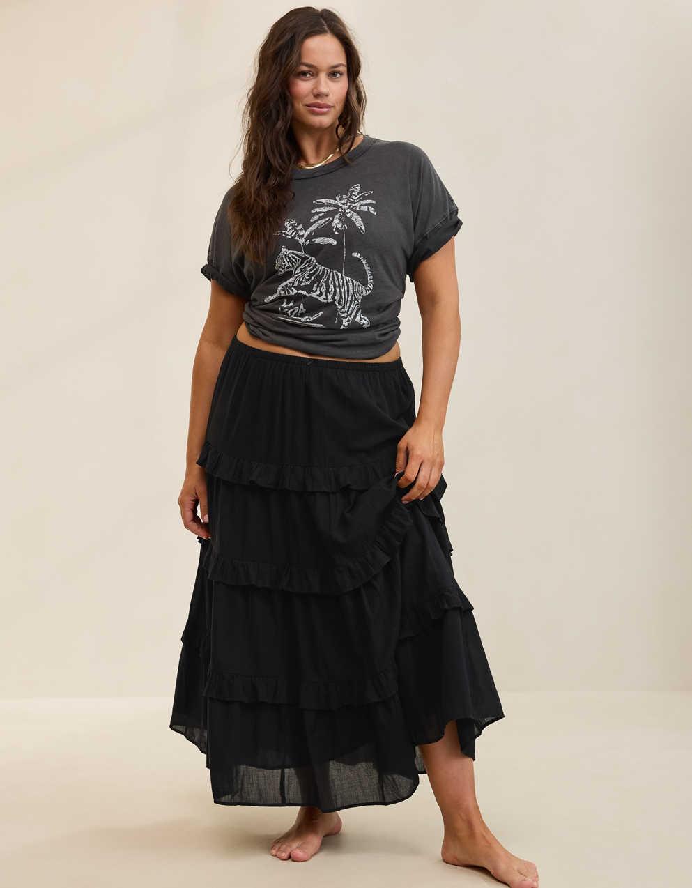 Aerie Ready To Ruffle Tiered Midaxi Skirt