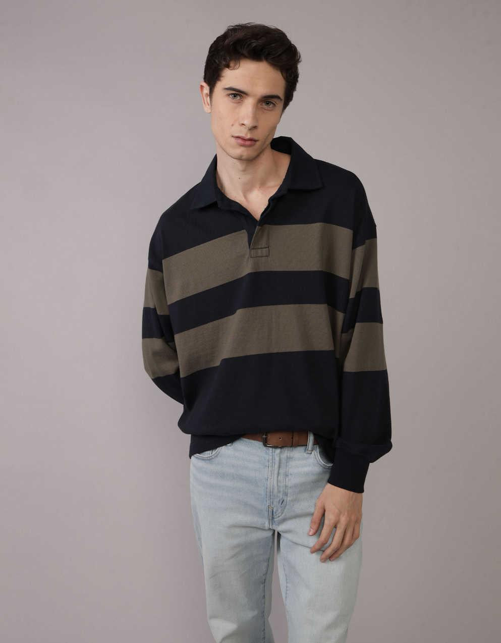 AE Long Sleeve Boxy Rugby Polo Shirt