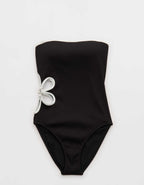 Aerie Daisy Bandeau Full Coverage Ribbed One Piece Swimsuit