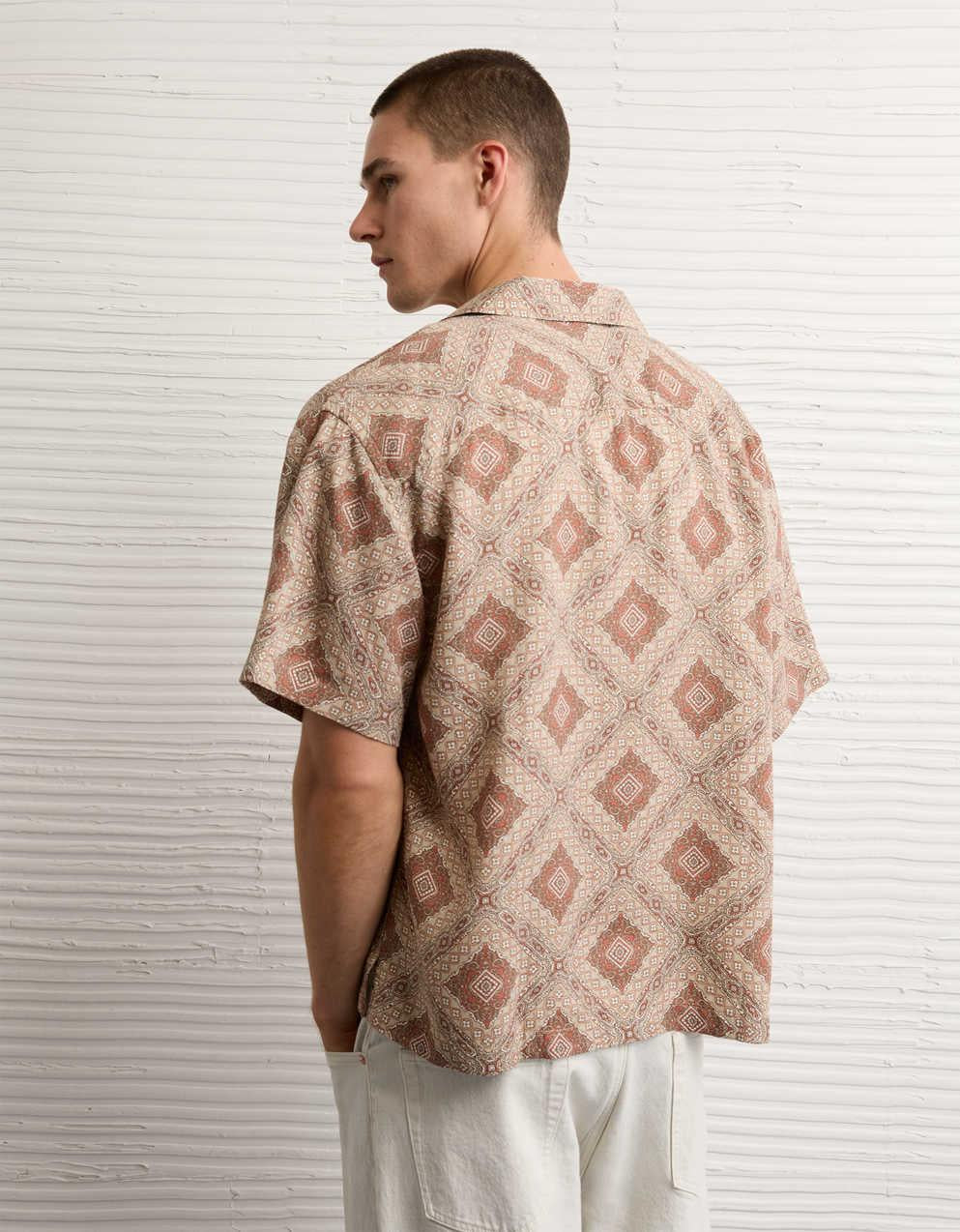 AE Relaxed Fit Camp Collar Button-Up Shirt