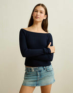 AE Fitted Off-the-Shoulder Cable Knit Sweater