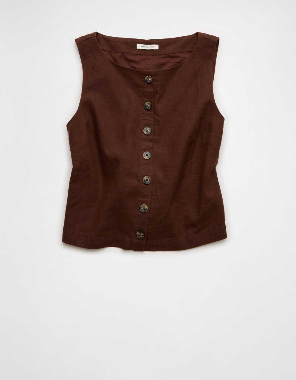 AE Linen-Blend High-Neck Vest